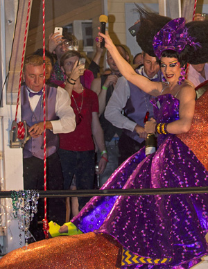 Among the New Year's Eve Celebrations in the Southernmost City is Sushi the drag queen who drops in a giant red shoe at the Bourbon St. Pub/New Orleans House complex.